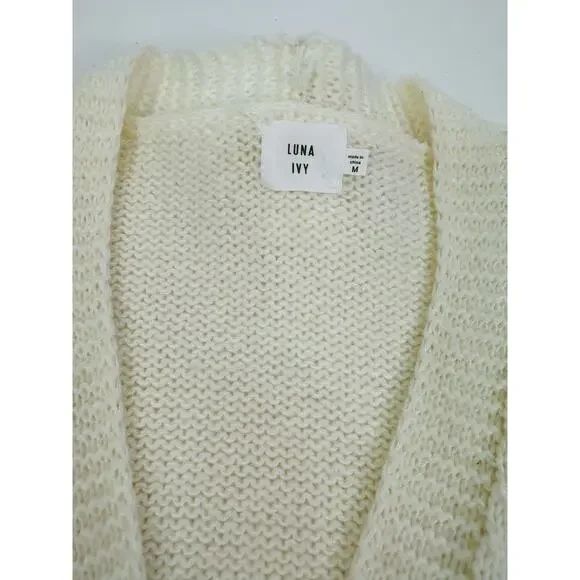 Luna Ivy Ivory Rose Crochet Cardigan Sweater Womens Medium - Picture 5 of 9